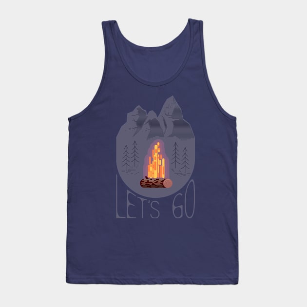 Campfire on a background of forest and mountains.Lets go. Tank Top by lakokakr